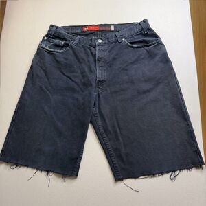 Vtg 90s Levis SilverTab Loose Dark Wash Denim Shorts Mens 35 Jorts Raw Hem Baggy